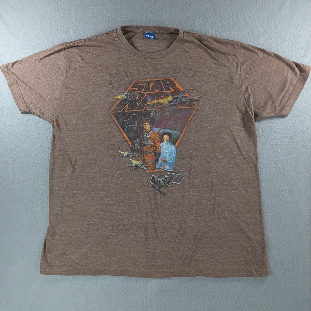 Star Wars Graphic T-Shirt Mens Large Brown Luke Leia X-Wing Tee